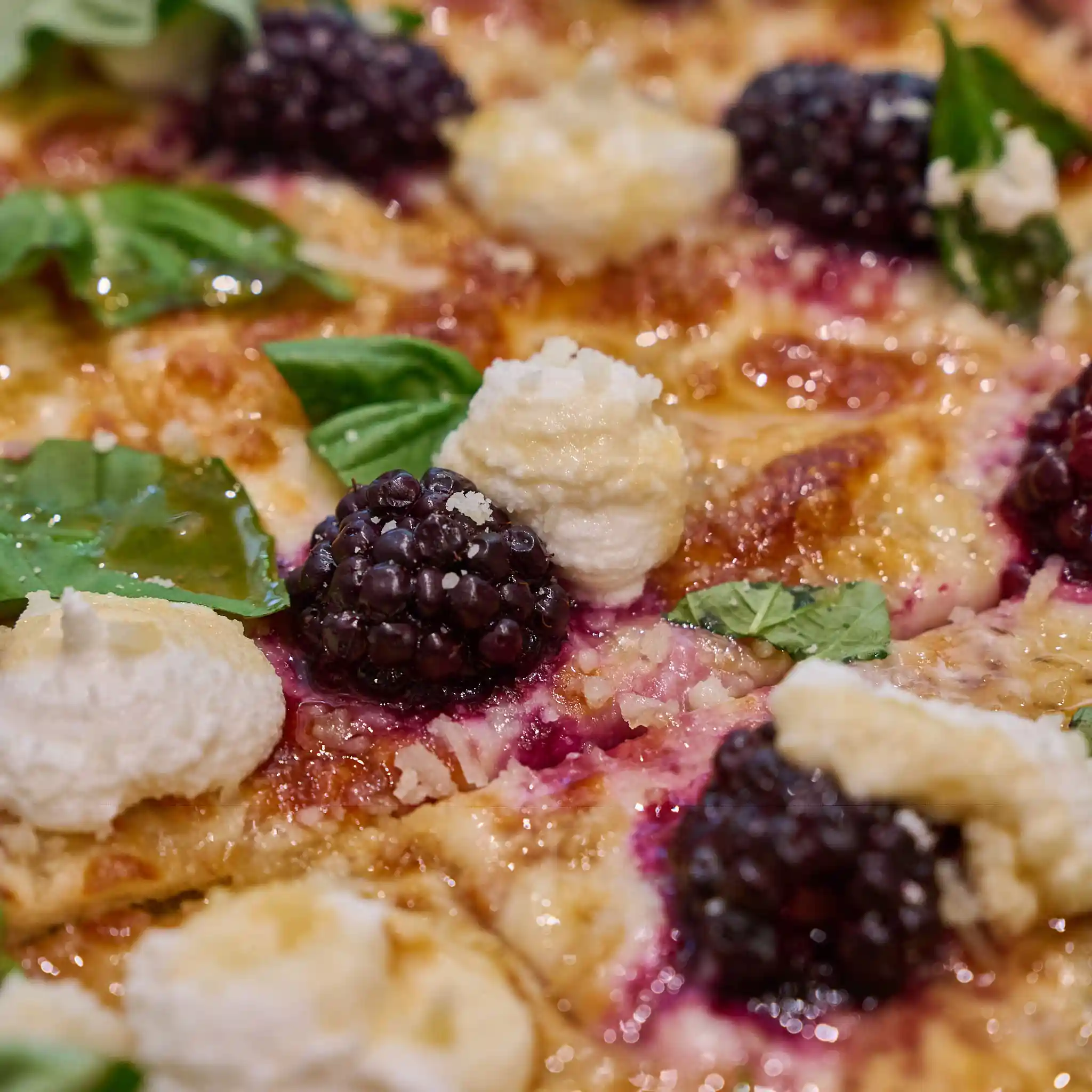 Blackberry, ricotta, basil and hot honey.